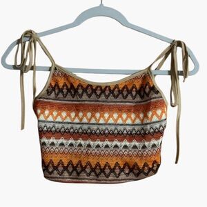 NWT. Boho Patterned Knit Crop Top Tank Top